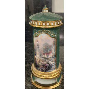 Thomas Kinkade Lighthouse Collection Ceramic Music Box Tower With Gold Accents